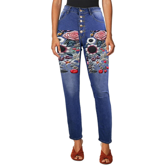 R&RH Embroidery Floral Design Womens Jeans