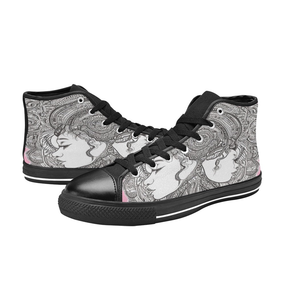 R&RH PinkDestiny Pink and Black Womens Classic High Top Canvas Shoe