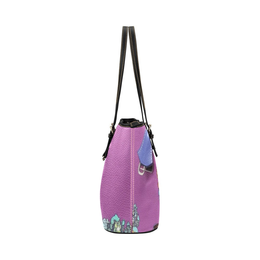 R&RH Caricature Class Purple Womens Pu Leather Tote Bag