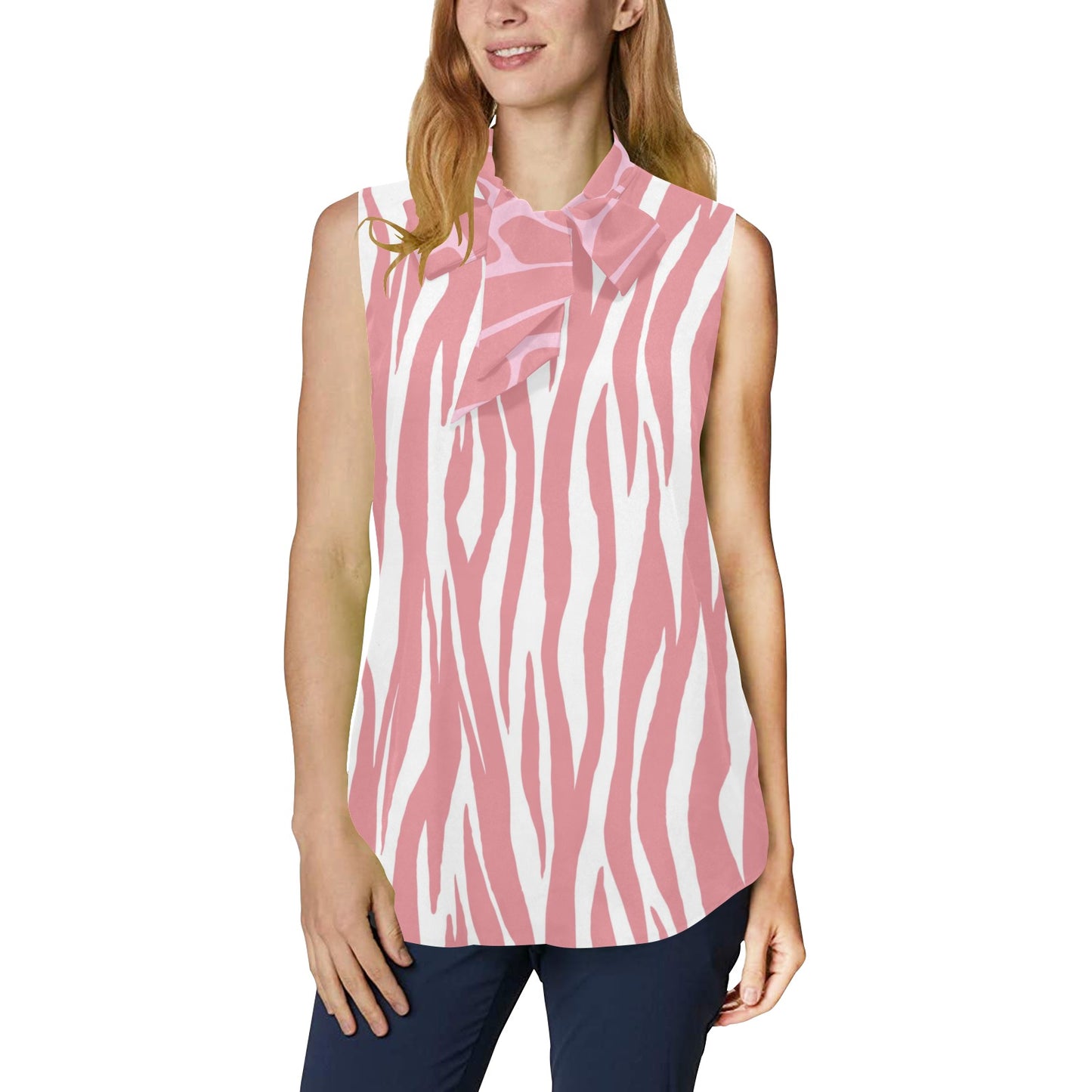 R&RH Women's Pink Safari Bow Tie Women's Sleeveless Shirt