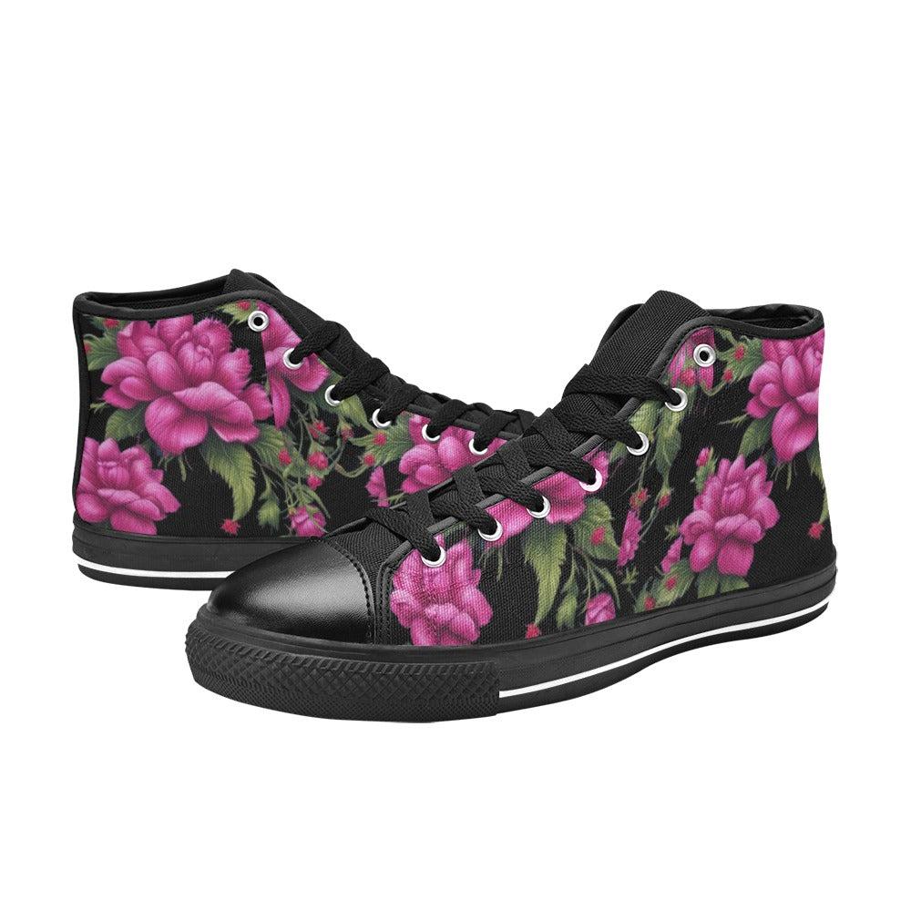 R&RH Fushia Roses Women's Classic High Top Canvas Shoes