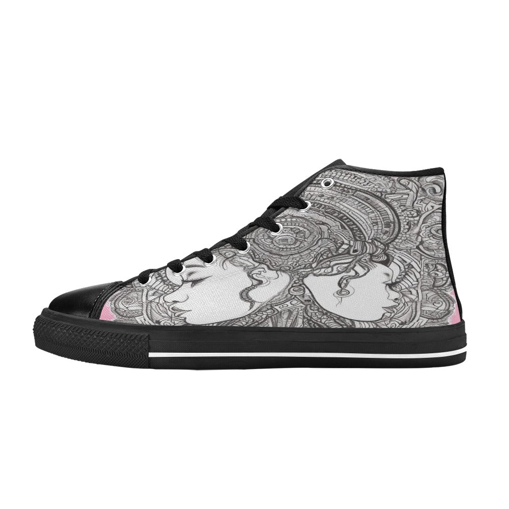 R&RH PinkDestiny Pink and Black Womens Classic High Top Canvas Shoe