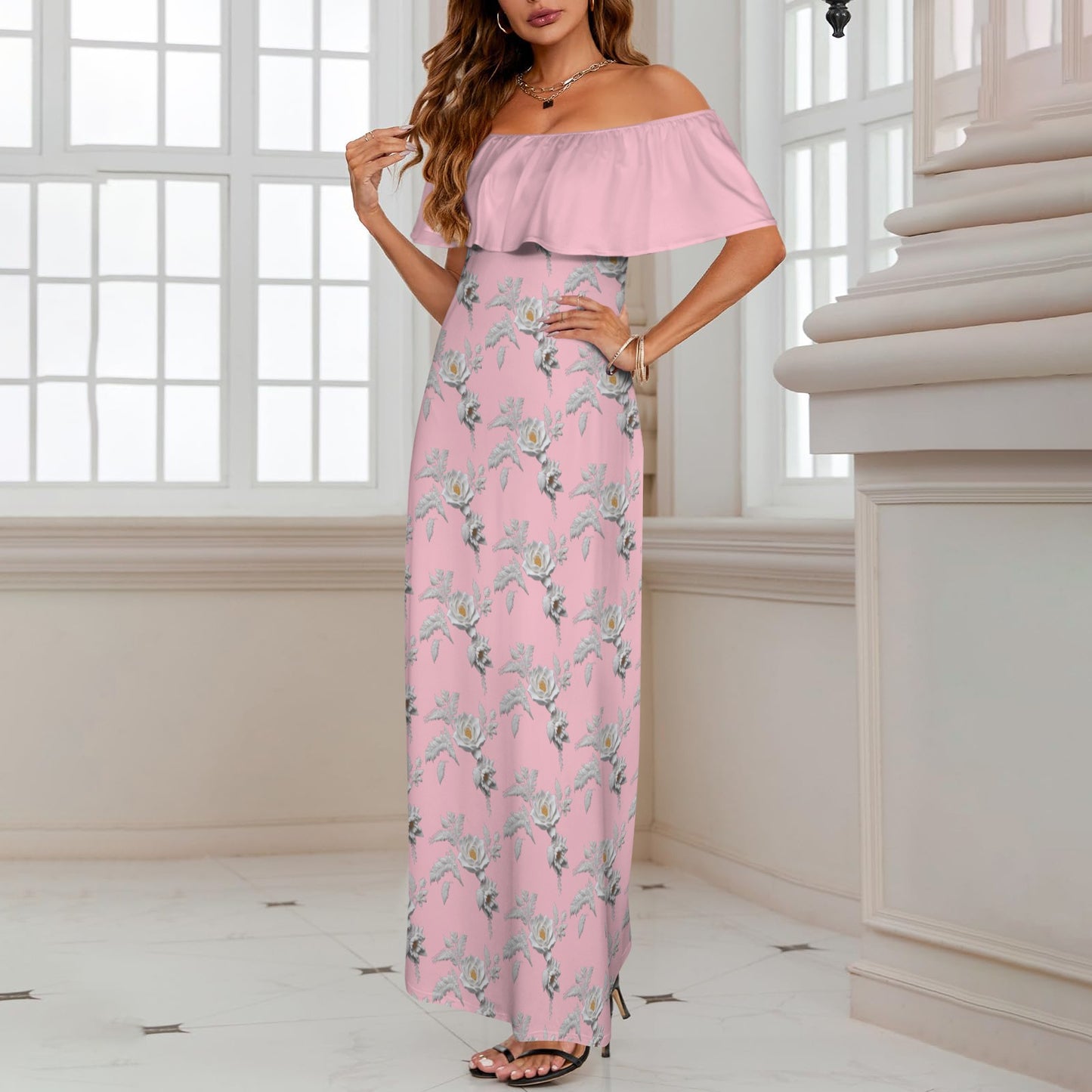 R&RH Rose Women's Flower Off Shoulder Dress