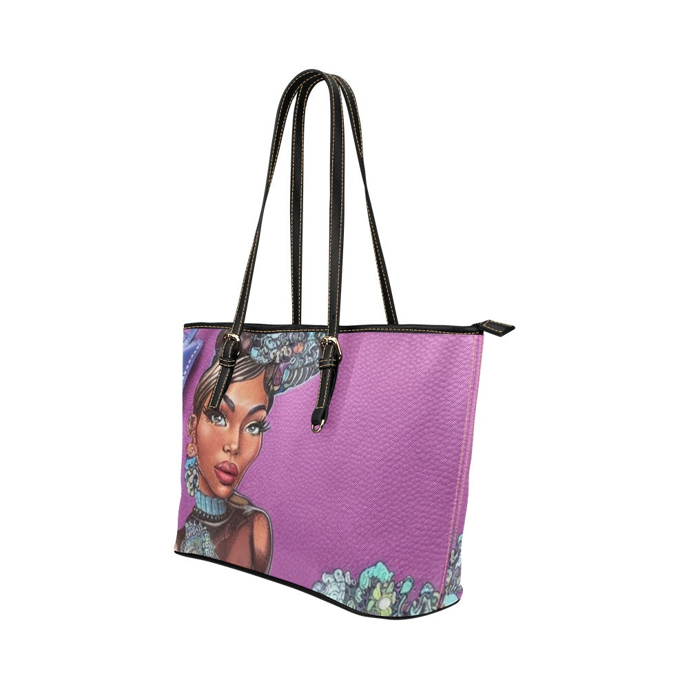 R&RH Caricature Class Purple Womens Pu Leather Tote Bag