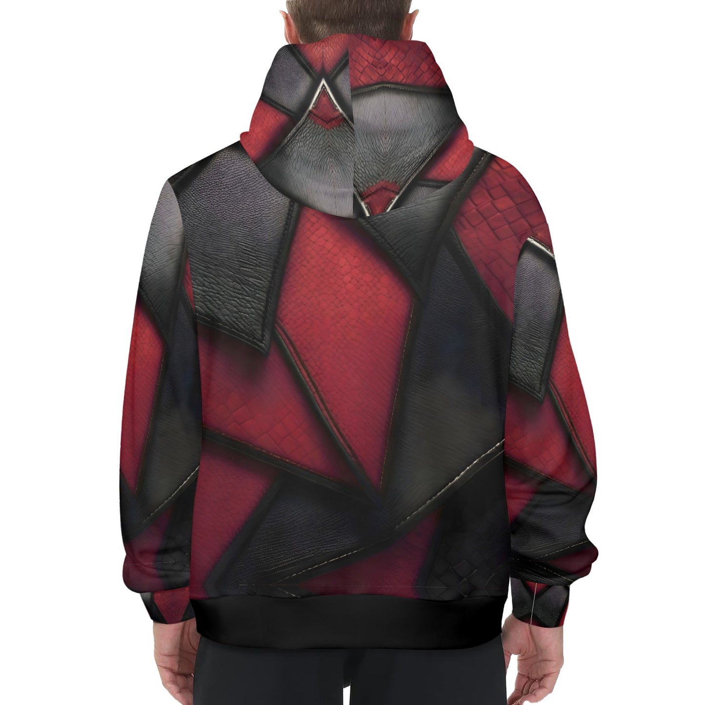 R&RH Burgundy and Black Diagonal Designers Mens Hoodie