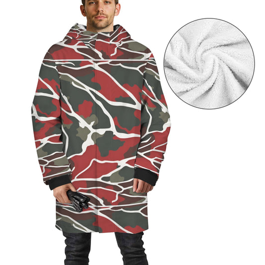 R&RH Men's Camoflage and Red Mid Length Hooded Coat