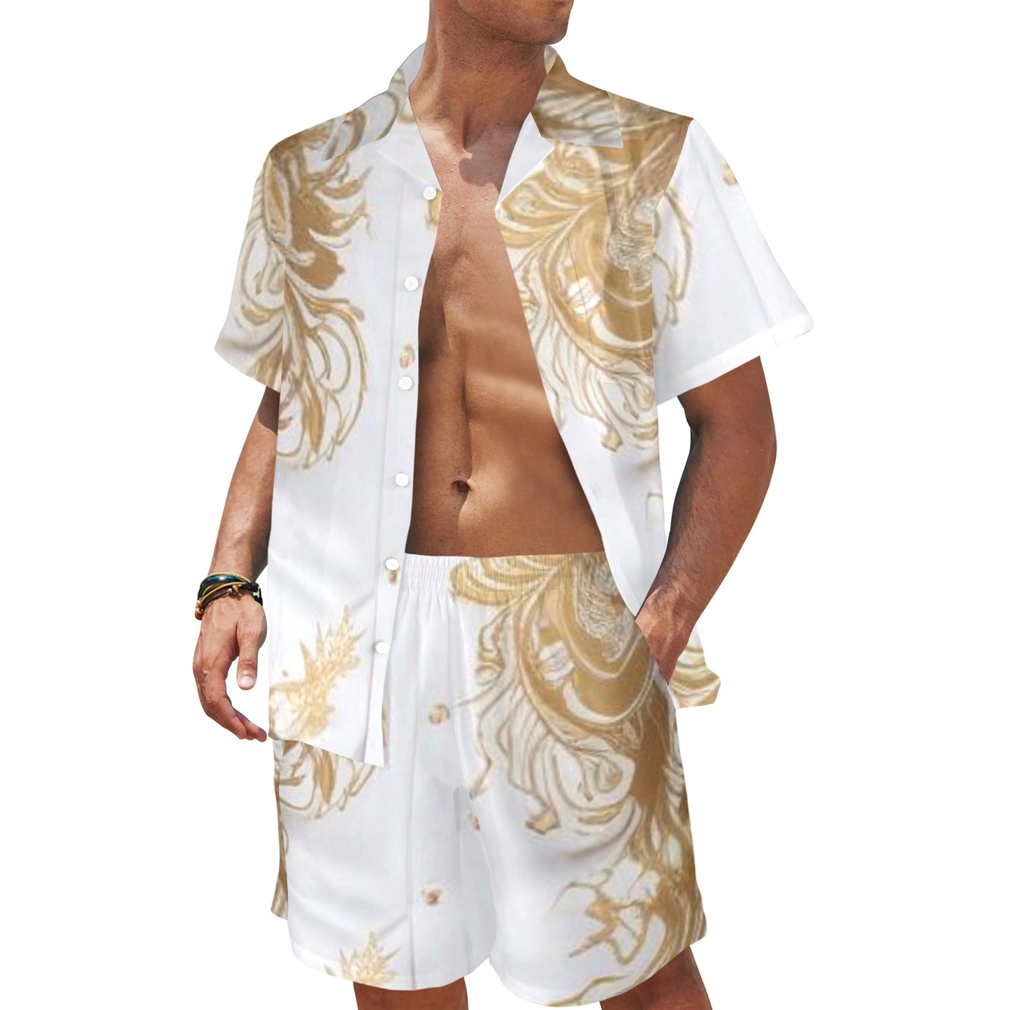 R&RH Men's White Designer Short Set