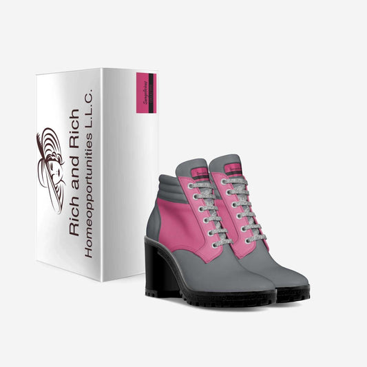 Swagolicious Pink and Gray Women's  Chunky Heel Boot - Rich and Rich Homeopportunities 