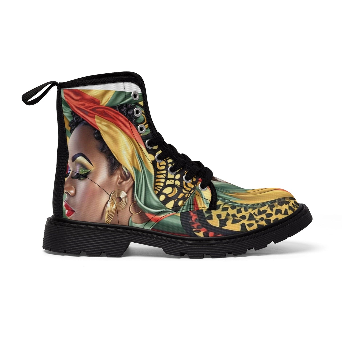 Portrait Of A Woman Canvas Fashion Ankle Boots - Mustard Yellow African Print, Comfort Walking Shoes for Women