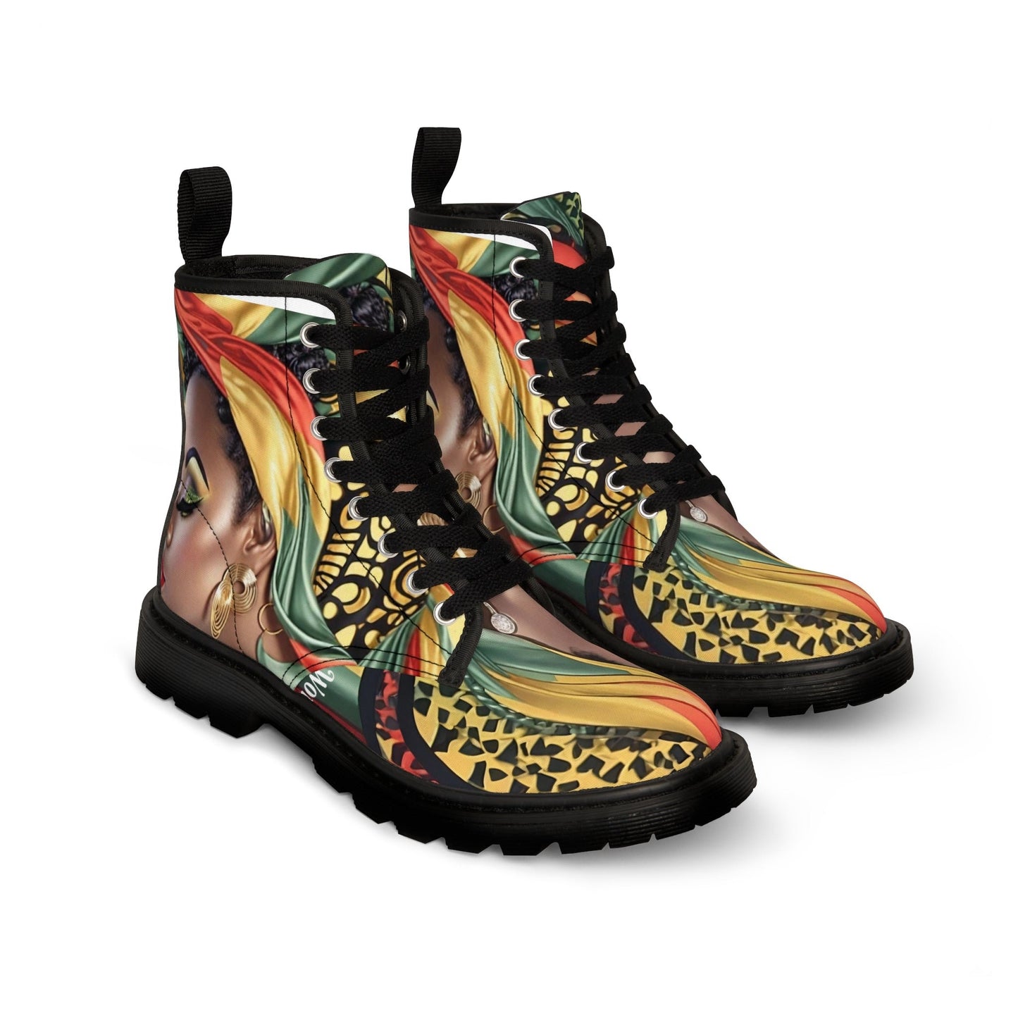 Portrait Of A Woman Canvas Fashion Ankle Boots - Mustard Yellow African Print, Comfort Walking Shoes for Women