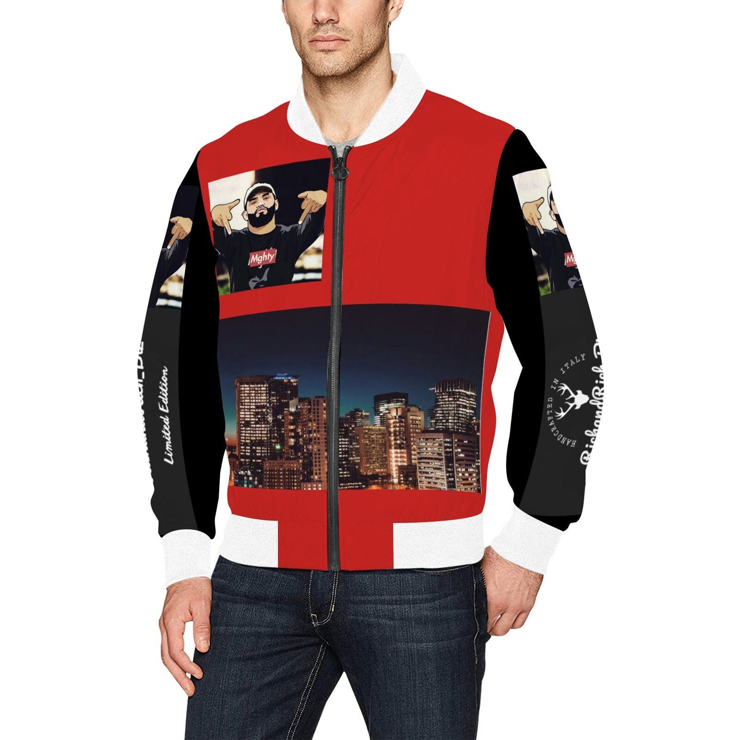 Men's All Over Print Red Bomber Jacket