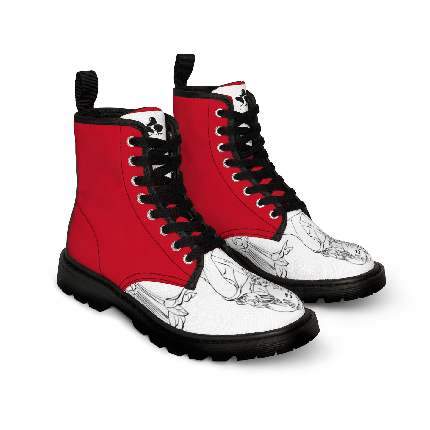 Women's Red and White Canvas Boots