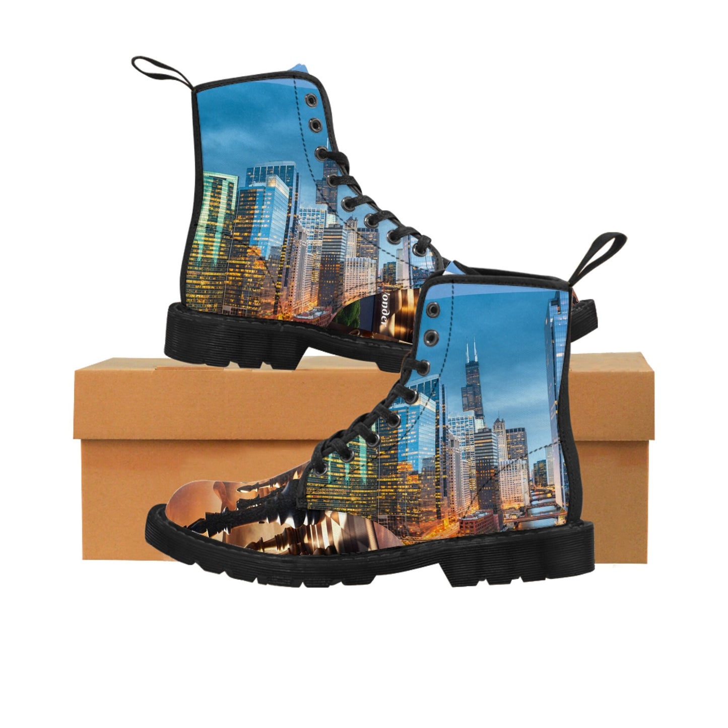 Men's Blue Chicago Chess Canvas Boots