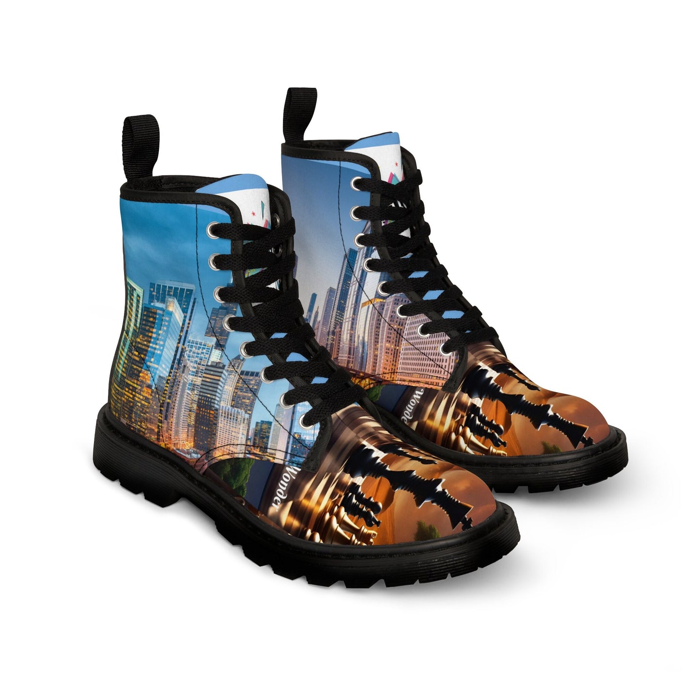 Men's Blue Chicago Chess Canvas Boots