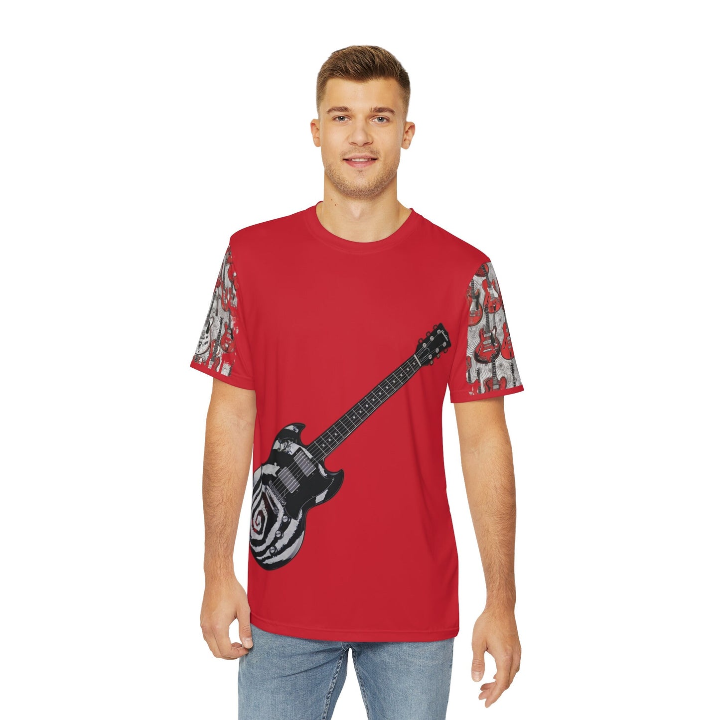 R&RH Men's Red Guitar's Polyester Tee