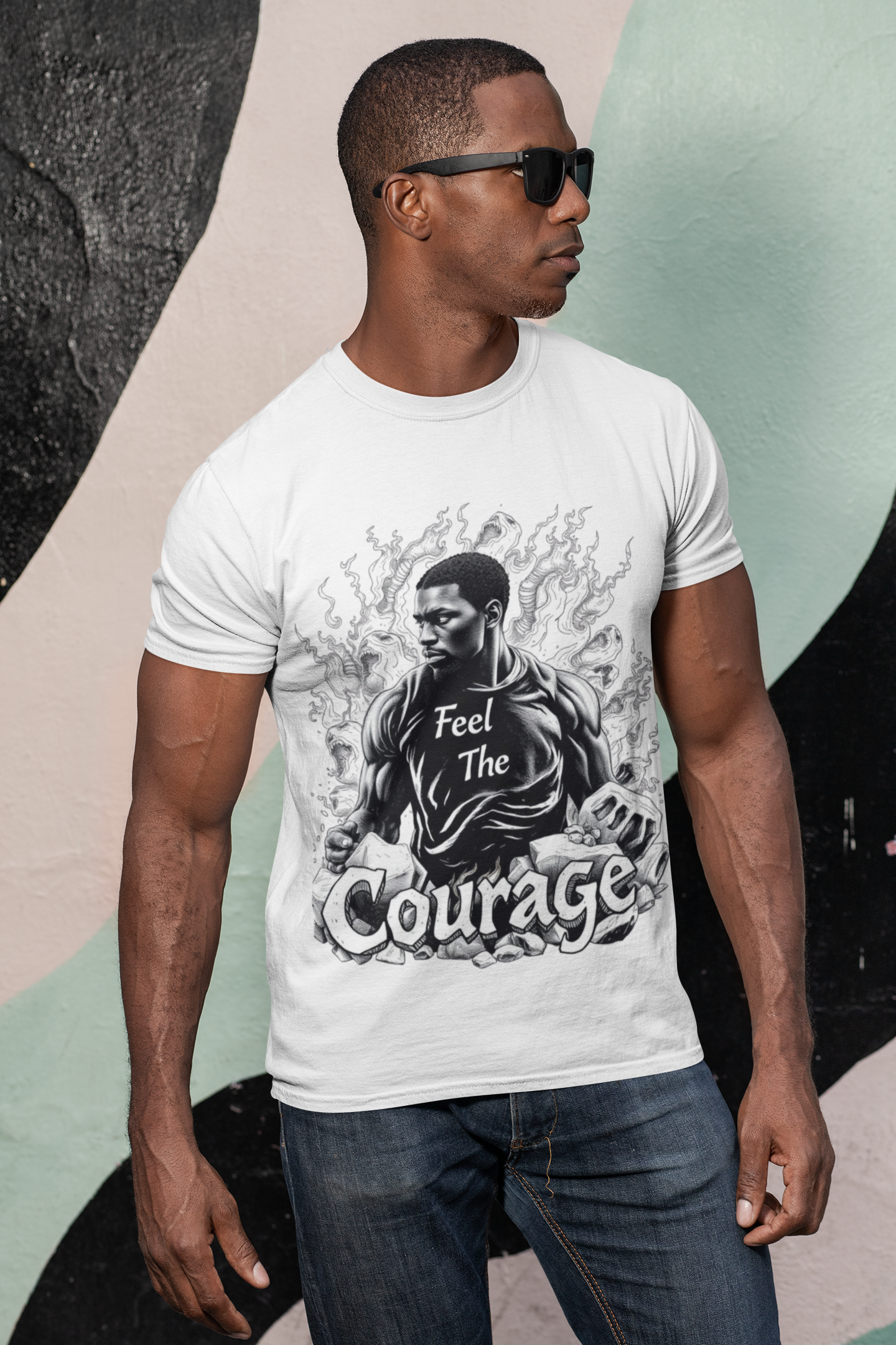 R&RH Men's White T-Shirt - "Feel the Courage" Graphic