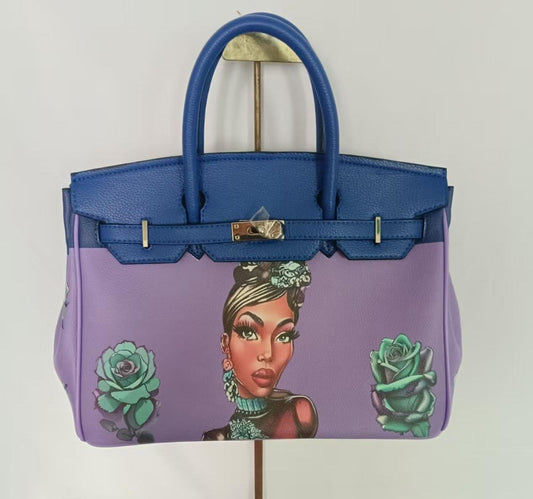 R&RH Caricature Class Purple Womens Pu Leather Handbag