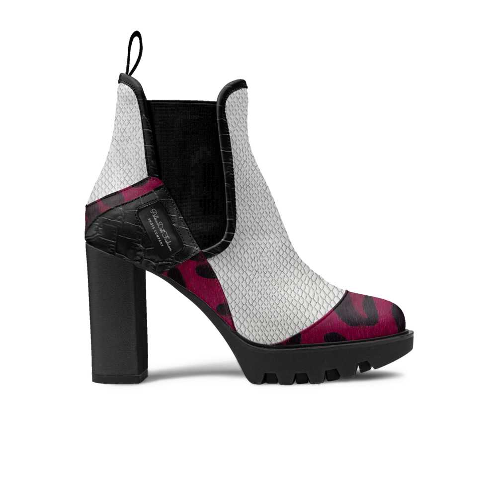 R&RH PolkaDotFushion Elastic Magenta and Black Designer Boot For Women