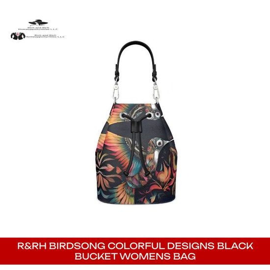 R&amp;RH Birdsong Colorful Designs Black Bucket Womens Bag by@Outfy