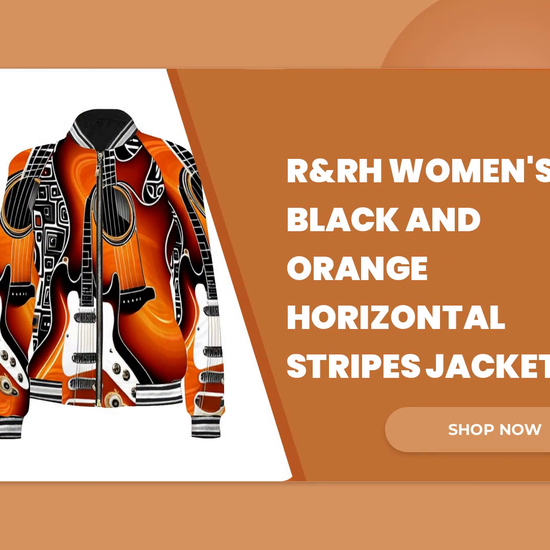 R&amp;RH Women&#039;s Black and Orange Horizontal Stripes Jacket by@Outfy