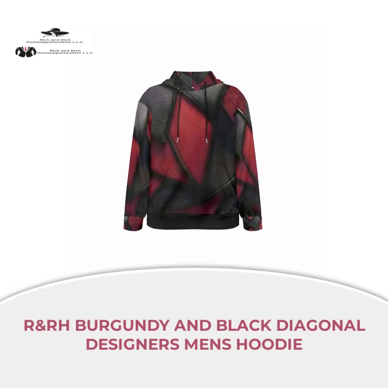 R&amp;RH Burgundy and Black Diagonal Designers Mens Hoodie by@Outfy