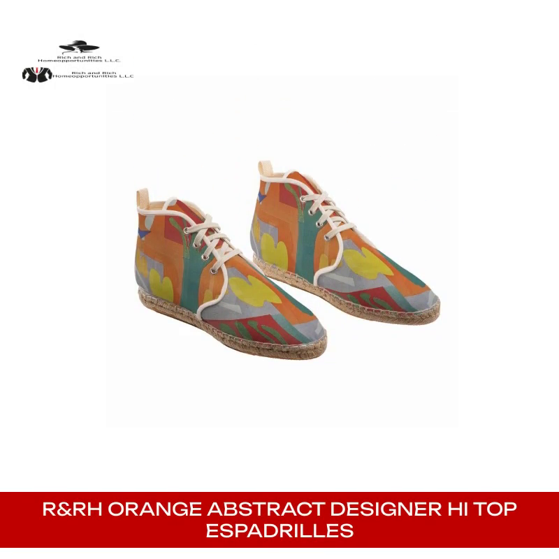 R&amp;RH Orange Abstract Designer Hi Top Espadrilles by@Outfy