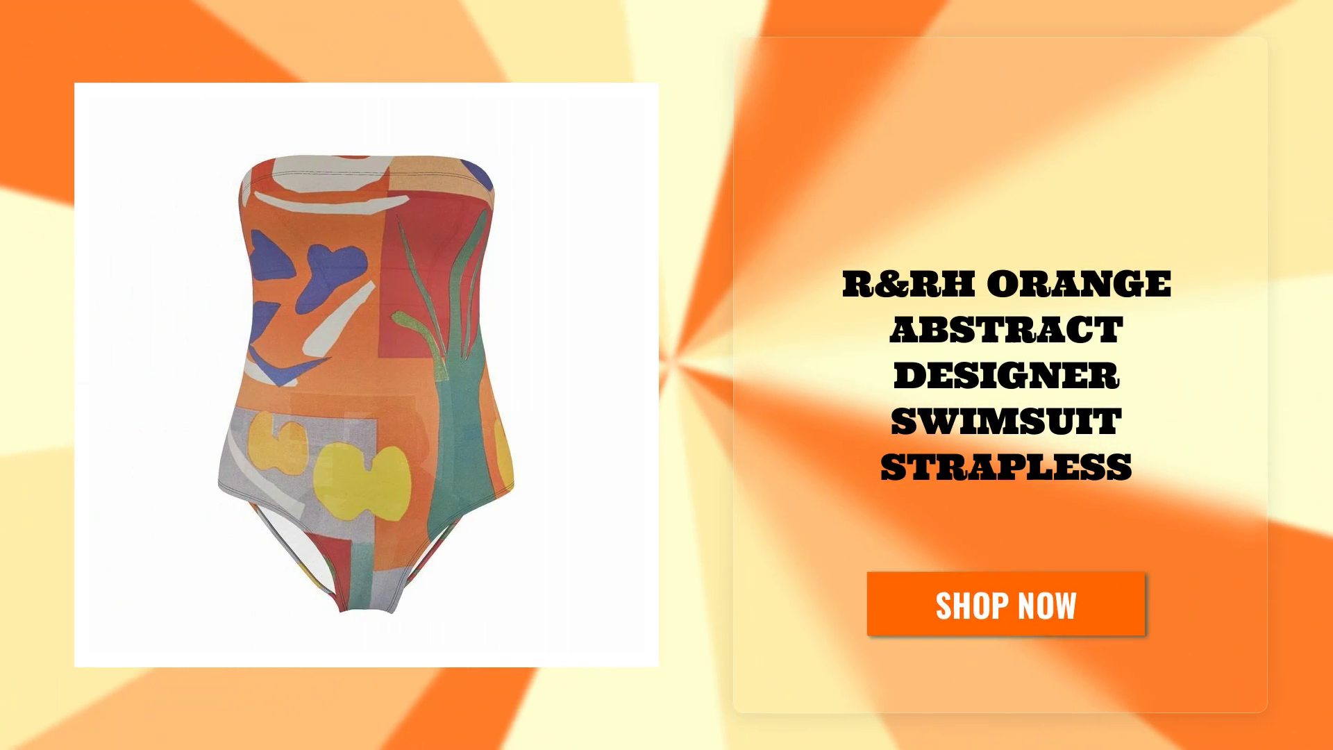 R&amp;RH Orange Abstract Designer Swimsuit Strapless by@Outfy