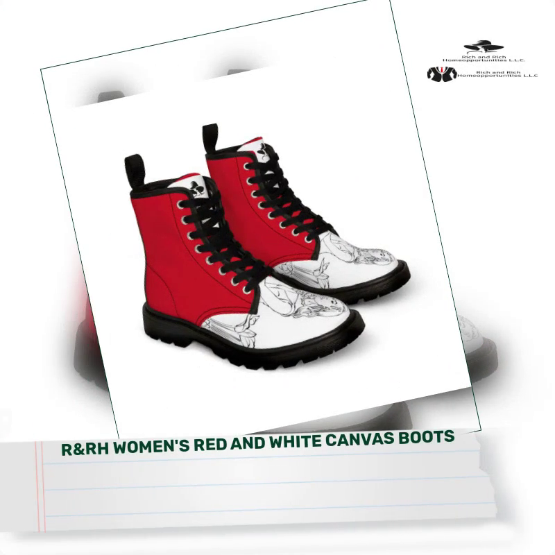 R&amp;RH Women&#039;s Red and White Canvas Boots by@Outfy