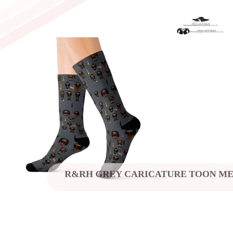 R&amp;RH Grey Caricature Toon Men Sublimation Socks by@Outfy