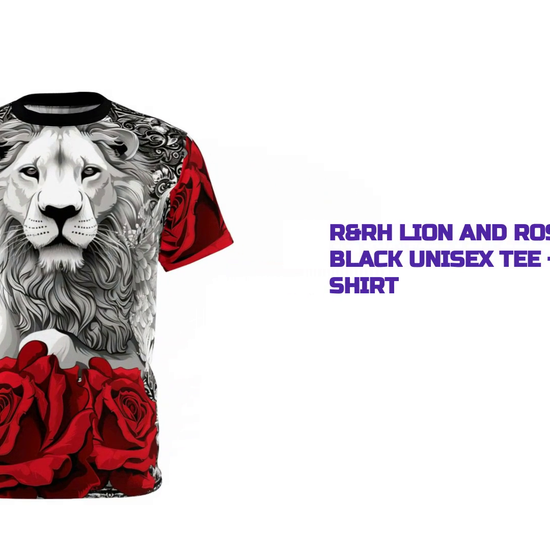 R&RH Lion and Roses Red and Black Unisex Tee - Edgy Graphic T-Shirt by@Outfy