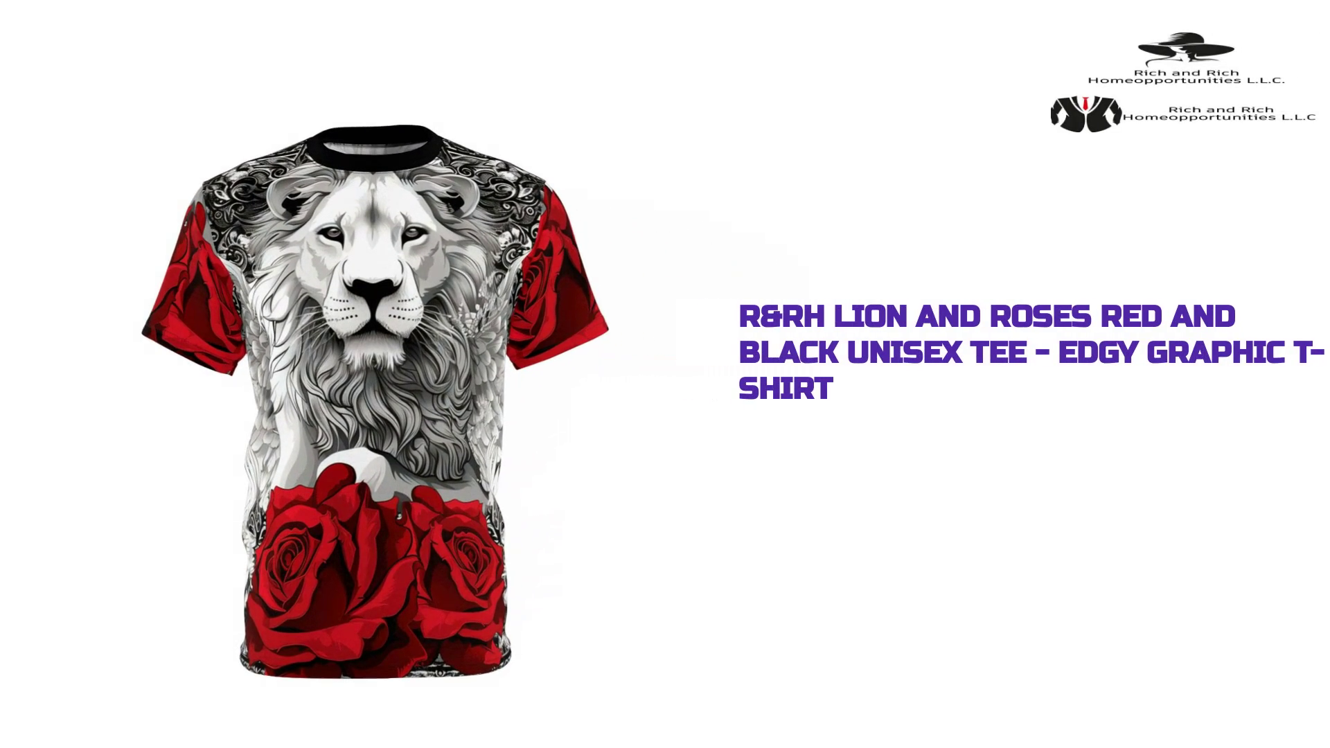 R&RH Lion and Roses Red and Black Unisex Tee - Edgy Graphic T-Shirt by@Outfy