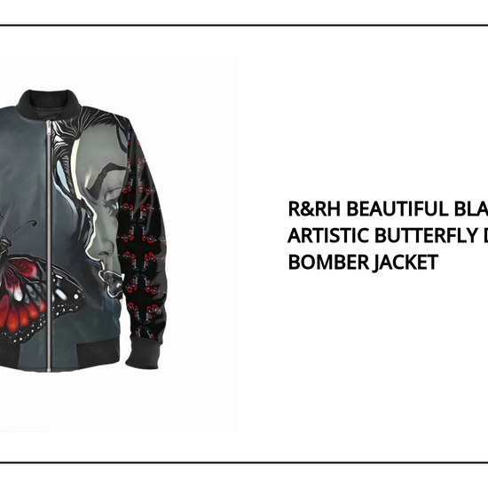 R&amp;RH Beautiful Black Butterfly Artistic Butterfly Designs Ladies Bomber Jacket by@Outfy