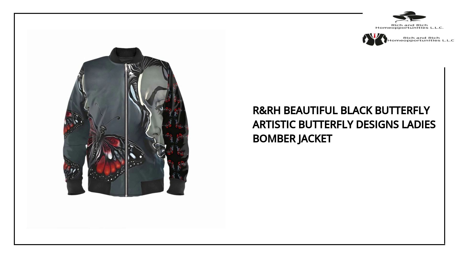 R&amp;RH Beautiful Black Butterfly Artistic Butterfly Designs Ladies Bomber Jacket by@Outfy