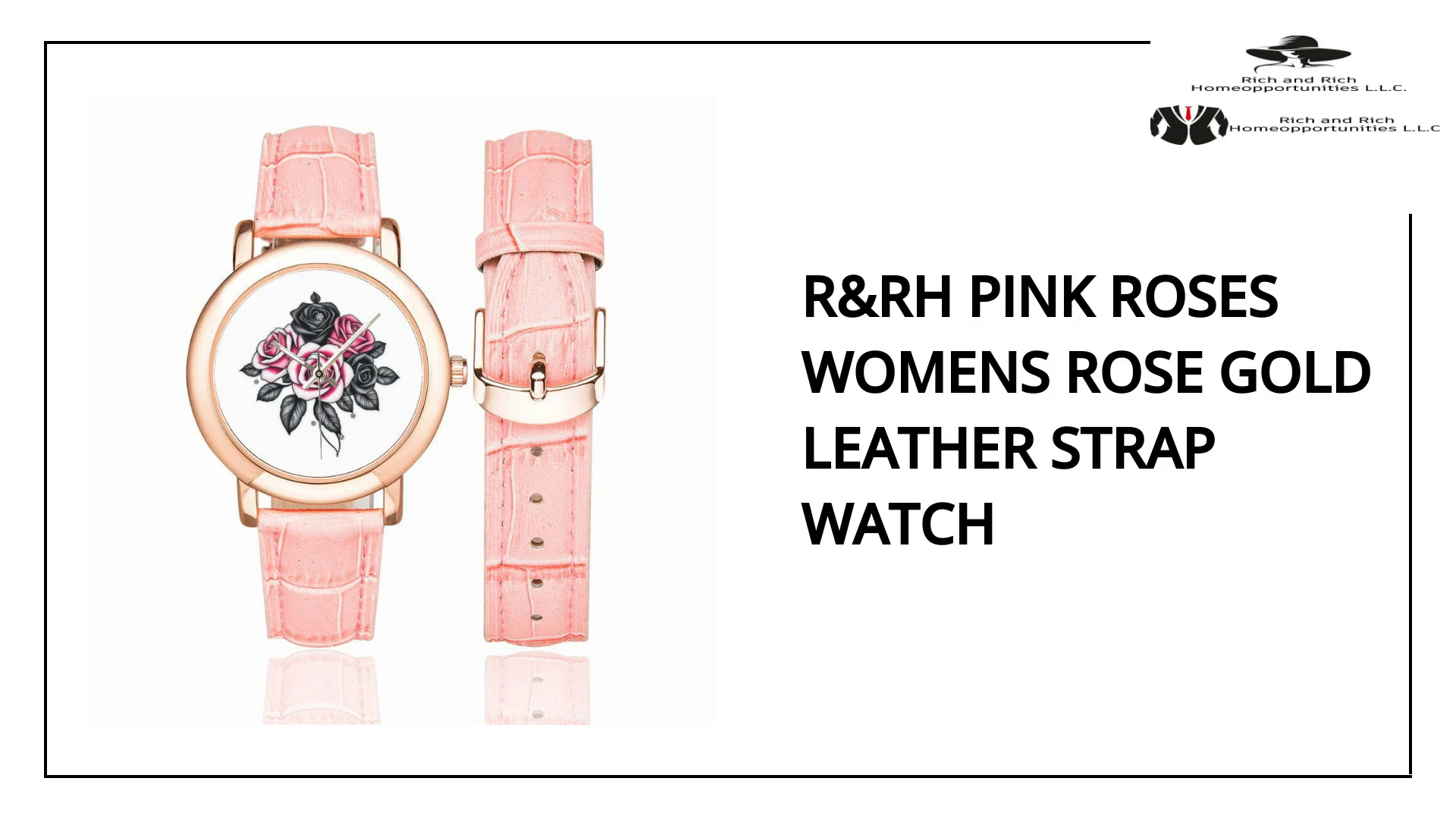 R&amp;RH Pink Roses Womens Rose Gold Leather Strap Watch by@Outfy