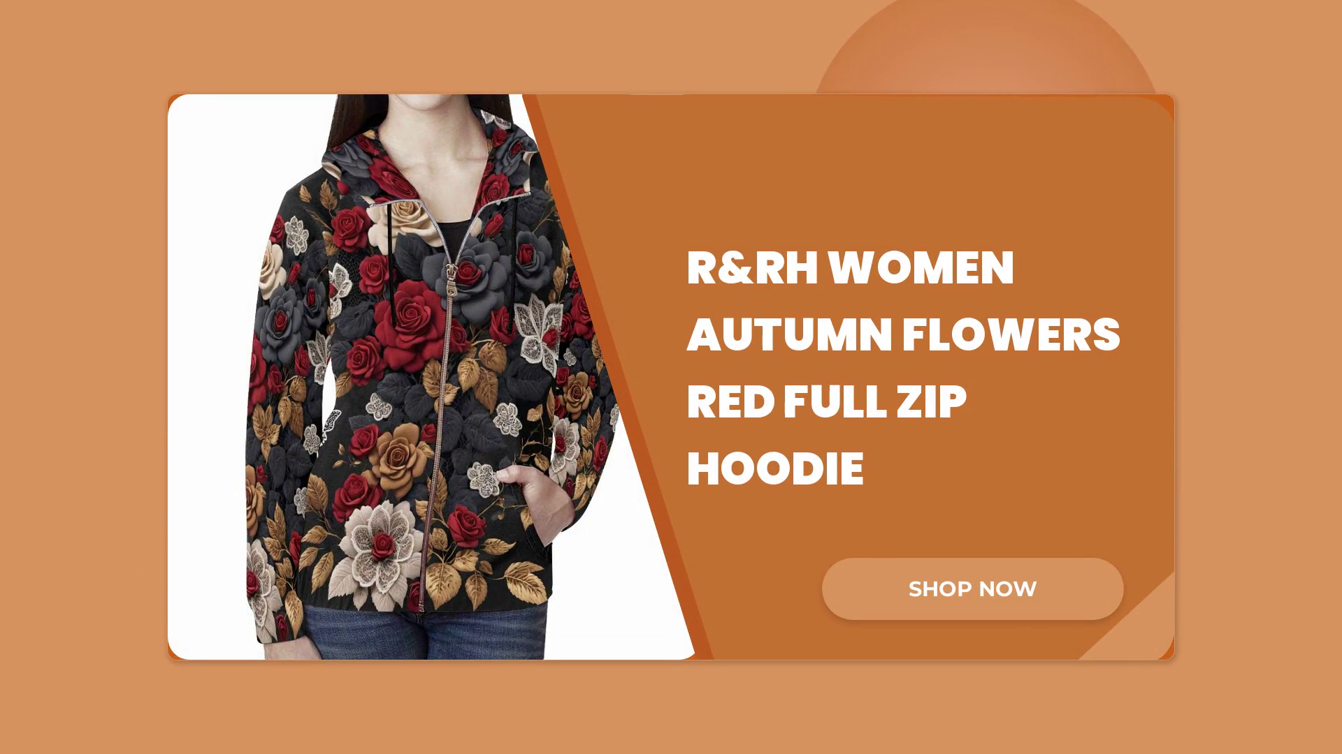 R&amp;RH Women Autumn Flowers Red Full Zip Hoodie by@Outfy