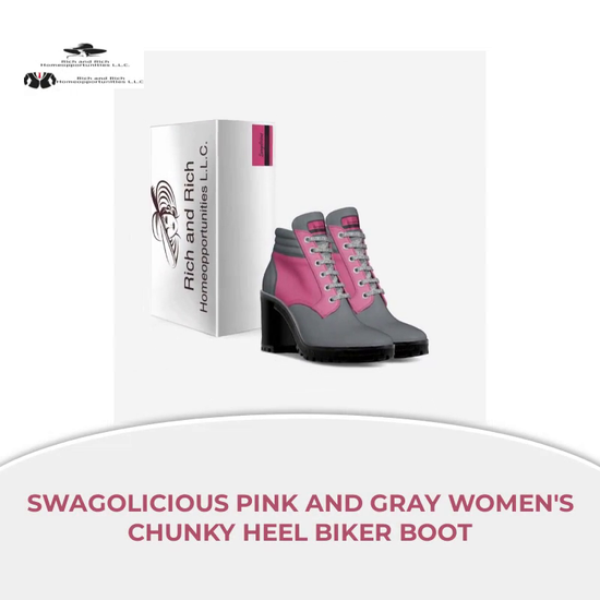 Swagolicious Pink and Gray Women&#039;s Chunky Heel Biker Boot by@Outfy