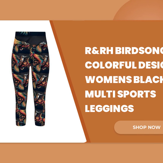 R&amp;RH Birdsong Colorful Designs Womens Black Multi Sports Leggings by@Outfy