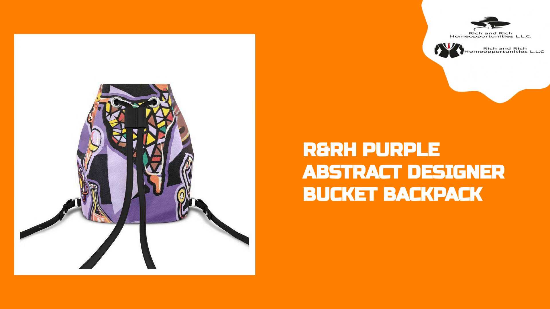 R&amp;RH Purple Abstract Designer Bucket Backpack by@Outfy