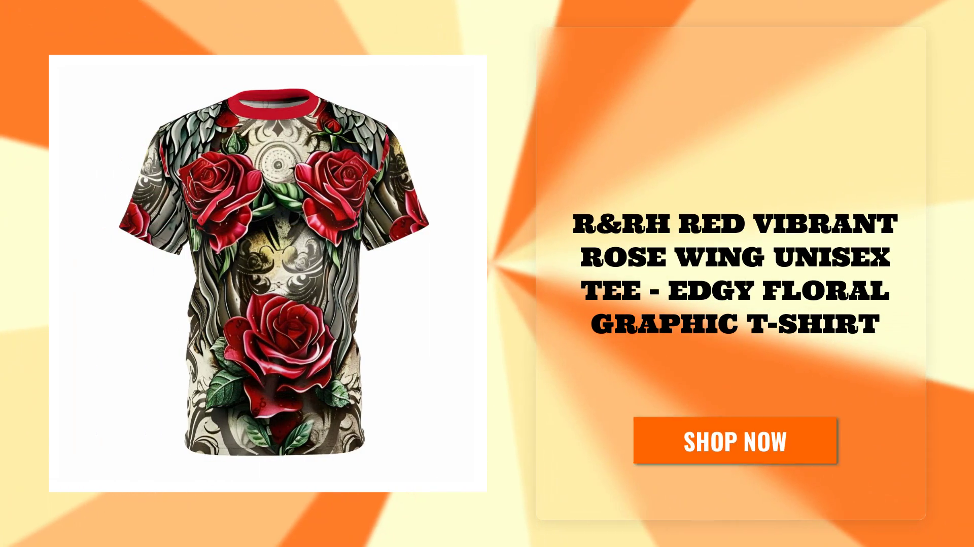 R&amp;RH Red Vibrant Rose Wing Unisex Tee - Edgy Floral Graphic T-Shirt by@Outfy