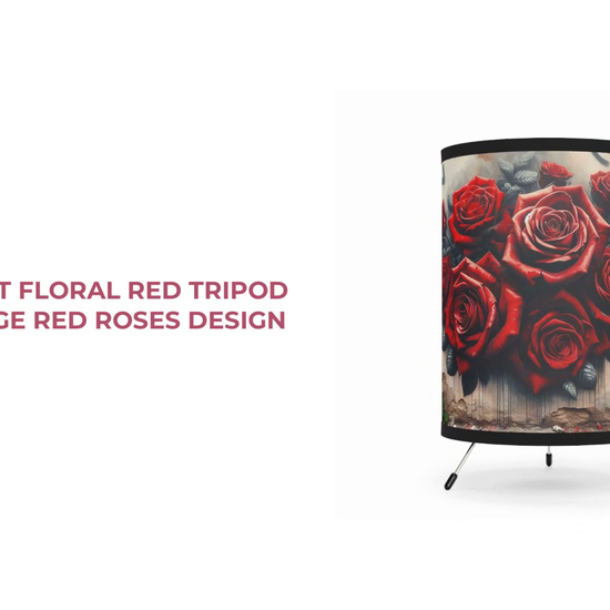 R&amp;RH Elegant Floral Red Tripod Lamp - Vintage Red Roses Design by@Outfy