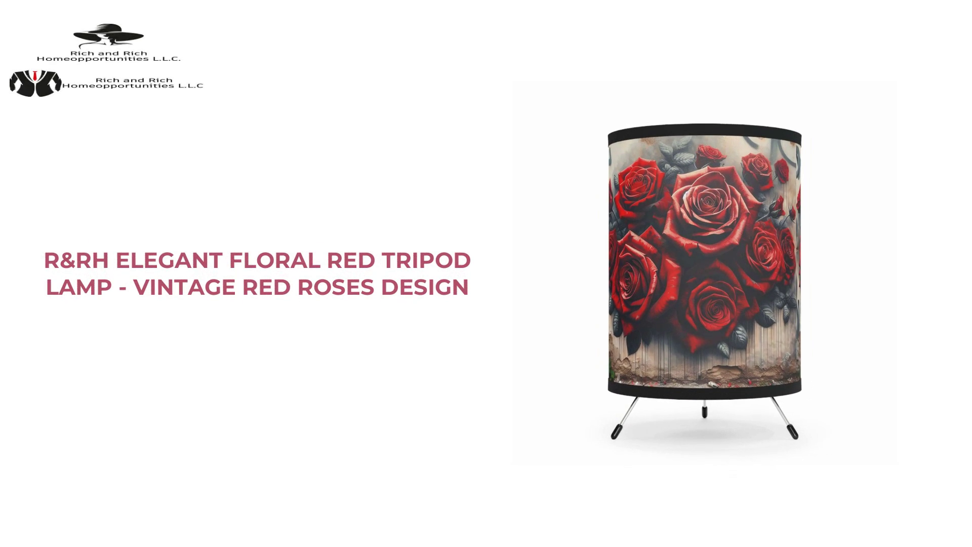 R&amp;RH Elegant Floral Red Tripod Lamp - Vintage Red Roses Design by@Outfy