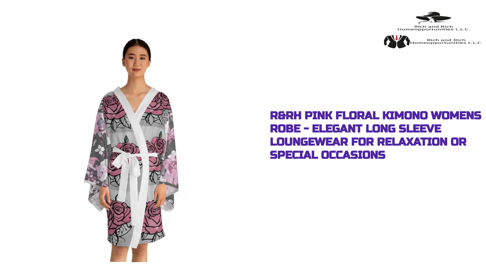 R&amp;RH Pink Floral Kimono Womens Robe - Elegant Long Sleeve Loungewear for Relaxation or Special Occasions by@Outfy