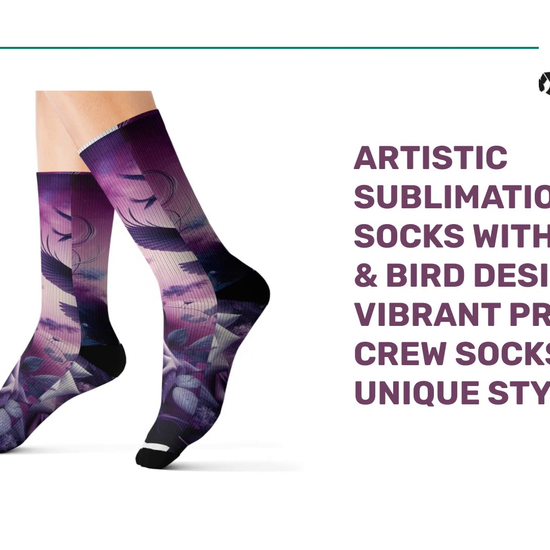 Artistic Sublimation Socks with Floral &amp; Bird Design | Vibrant Printed Crew Socks for Unique Style by@Outfy