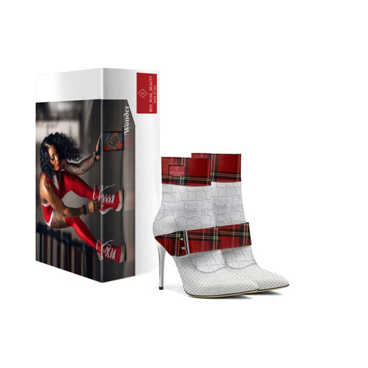 R&RH Red Rose Beauty High Heel Womens Red-Checkered & White Belt Boot