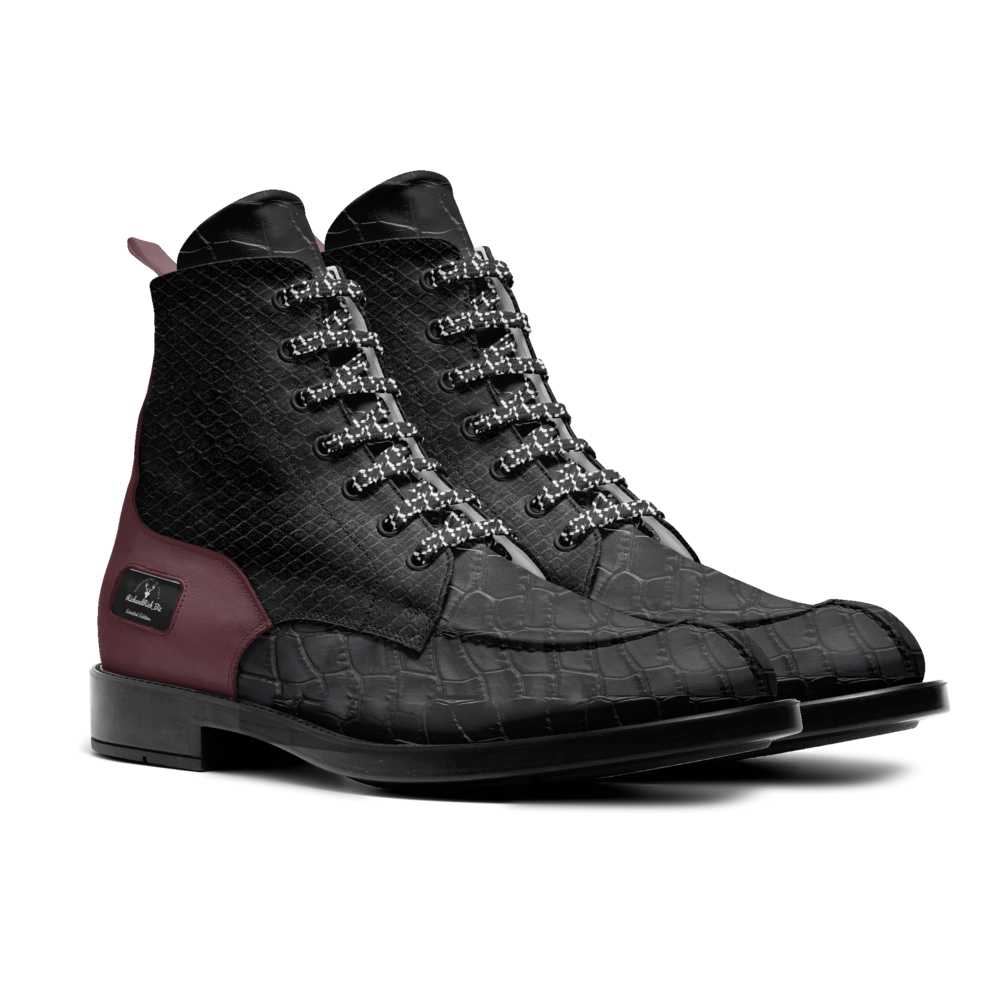 R&RH Burgundy RichandRich_Biz Mens Elegant Biker Boot