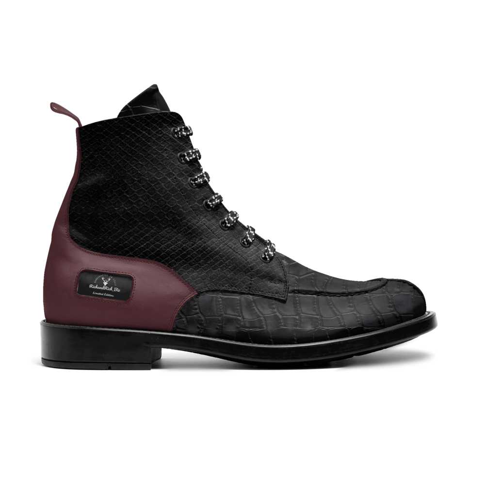 R&RH Burgundy RichandRich_Biz Mens Elegant Biker Boot