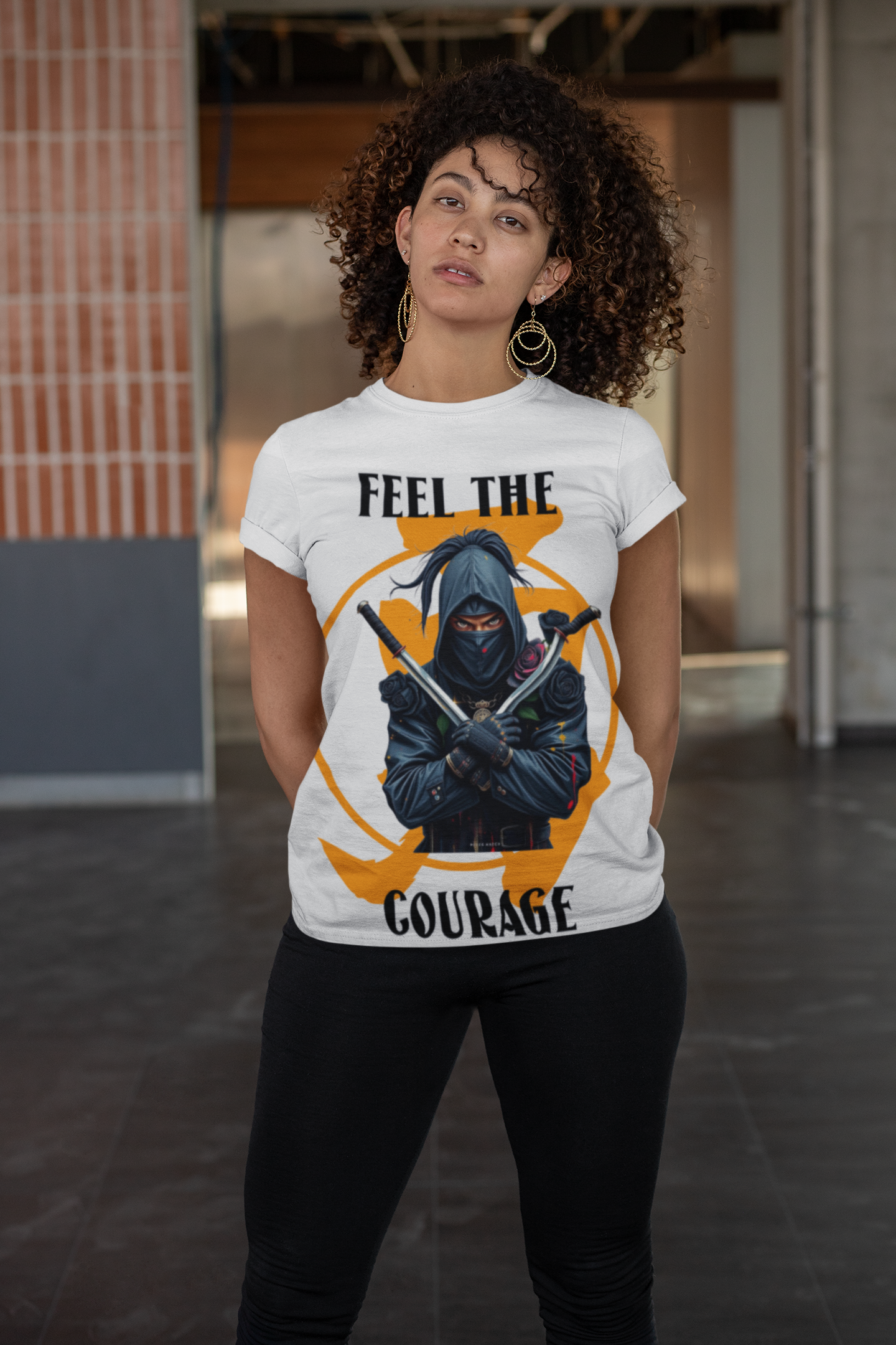 R&RH Unisex Ninja Courage Tee - Feel the Courage Graphic  White T-Shirt