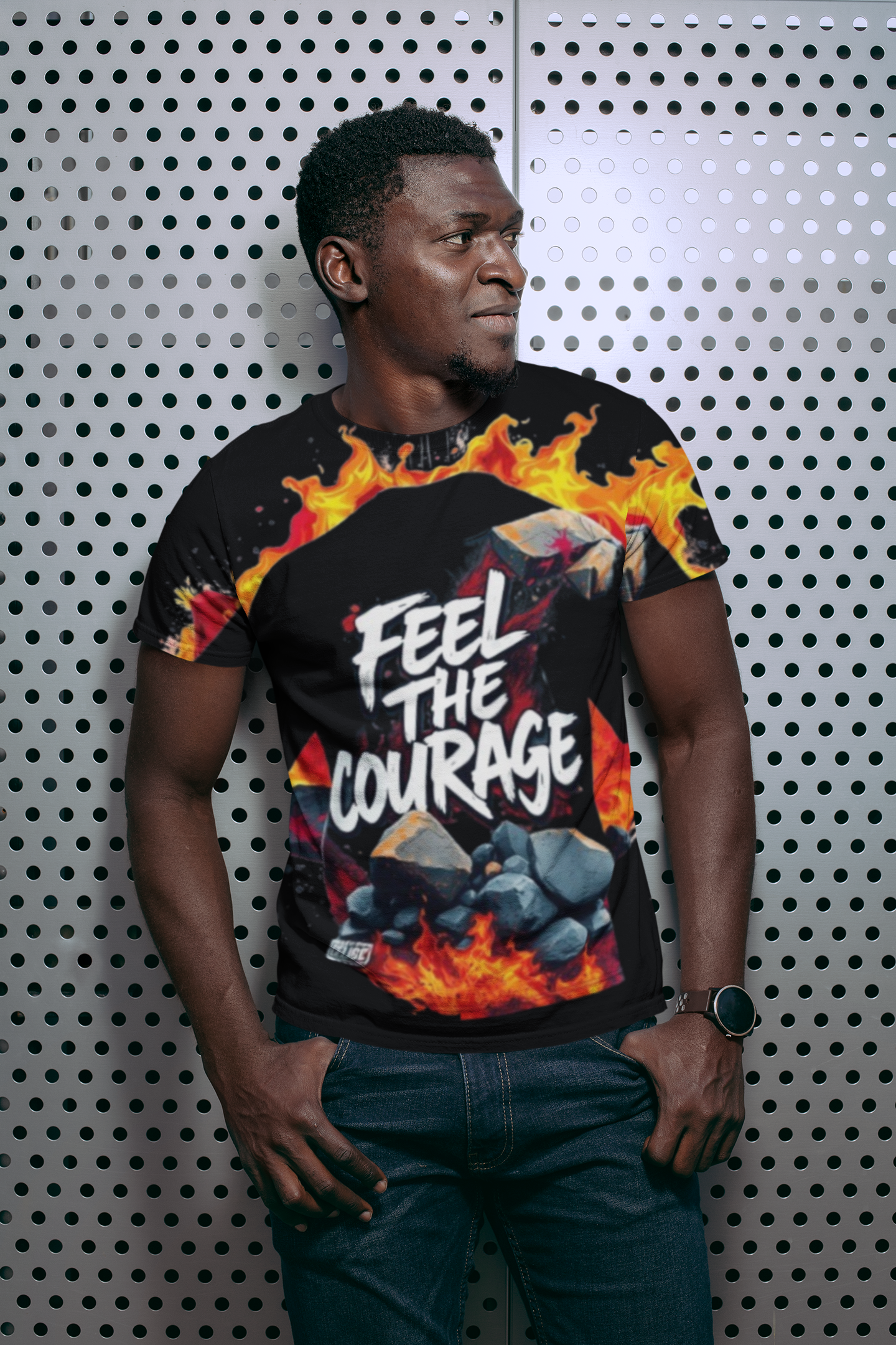 R&RH Men's Black T-Shirt - "Feel the Courage" Graphic Tee for Empowerment and Motivation