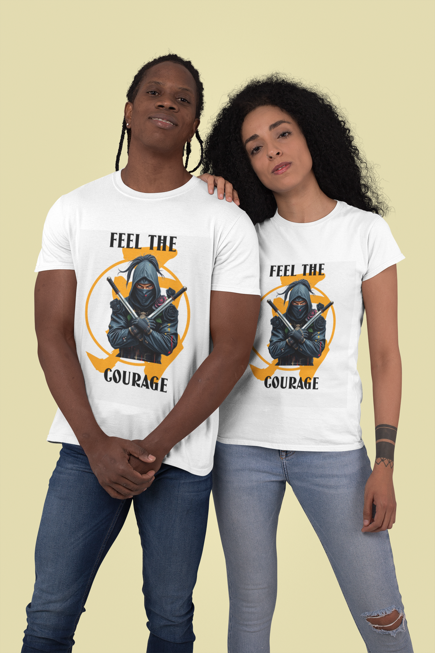 R&RH Unisex Ninja Courage Tee - Feel the Courage Graphic  White T-Shirt