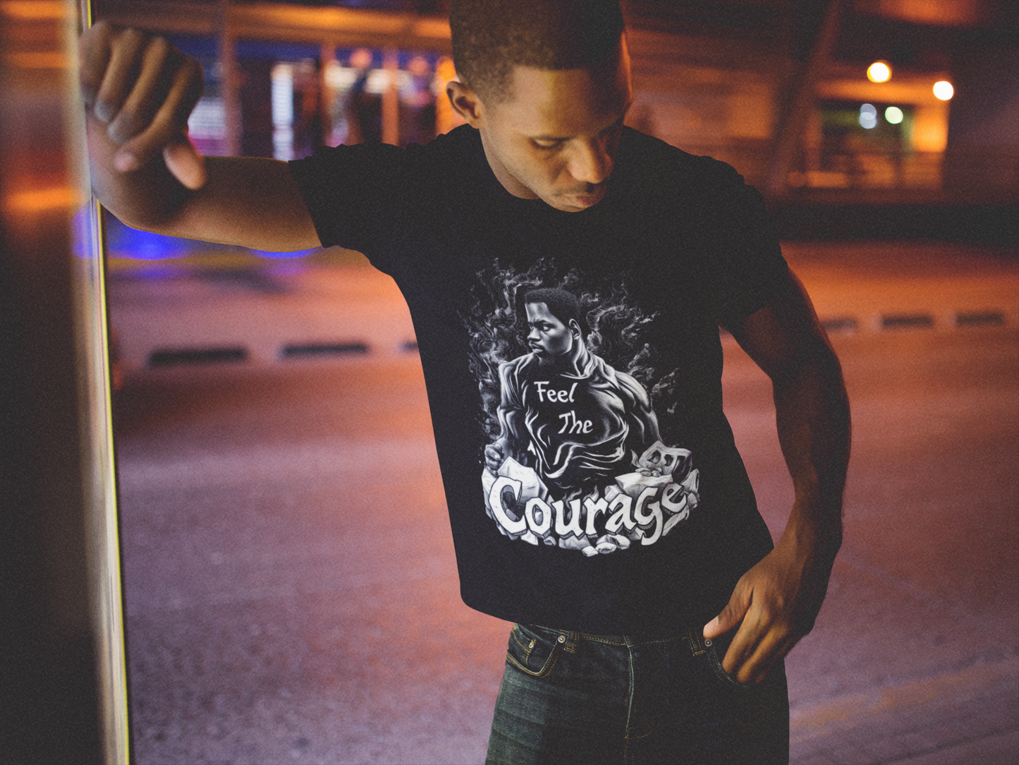 R&RH Men's Black T-Shirt - "Feel the Courage" Graphic